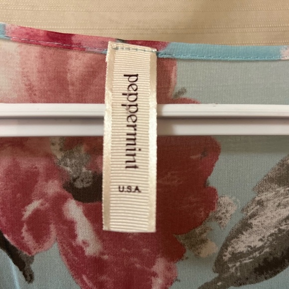 ⚫️ BOGO Peppermint blue floral sheer summer mini dress long sleeve size large - Picture 3 of 9